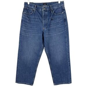 NWOT Express Women's Ankle Dad Denim Jeans Size 12 Buttons High Rise Cotton Blue